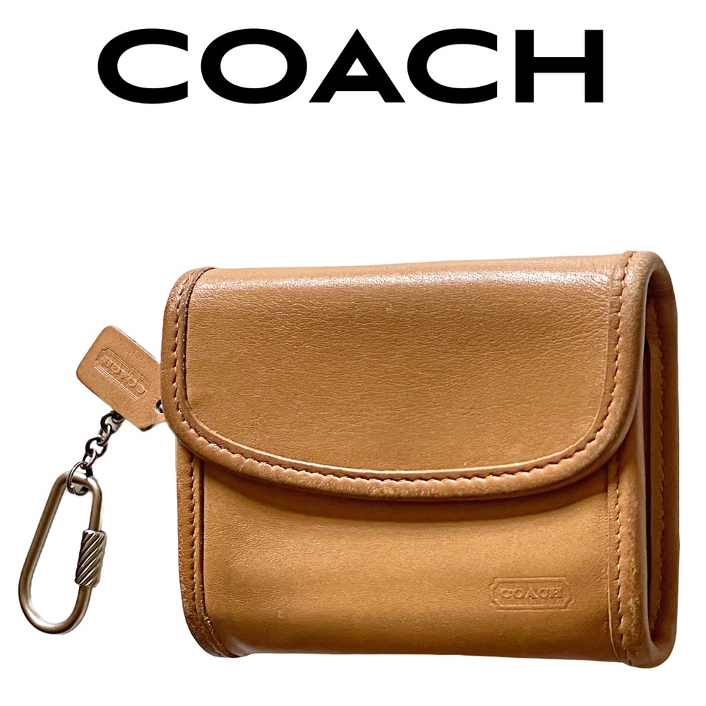 Coach Tan Leather Compact Wallet with Key Clip